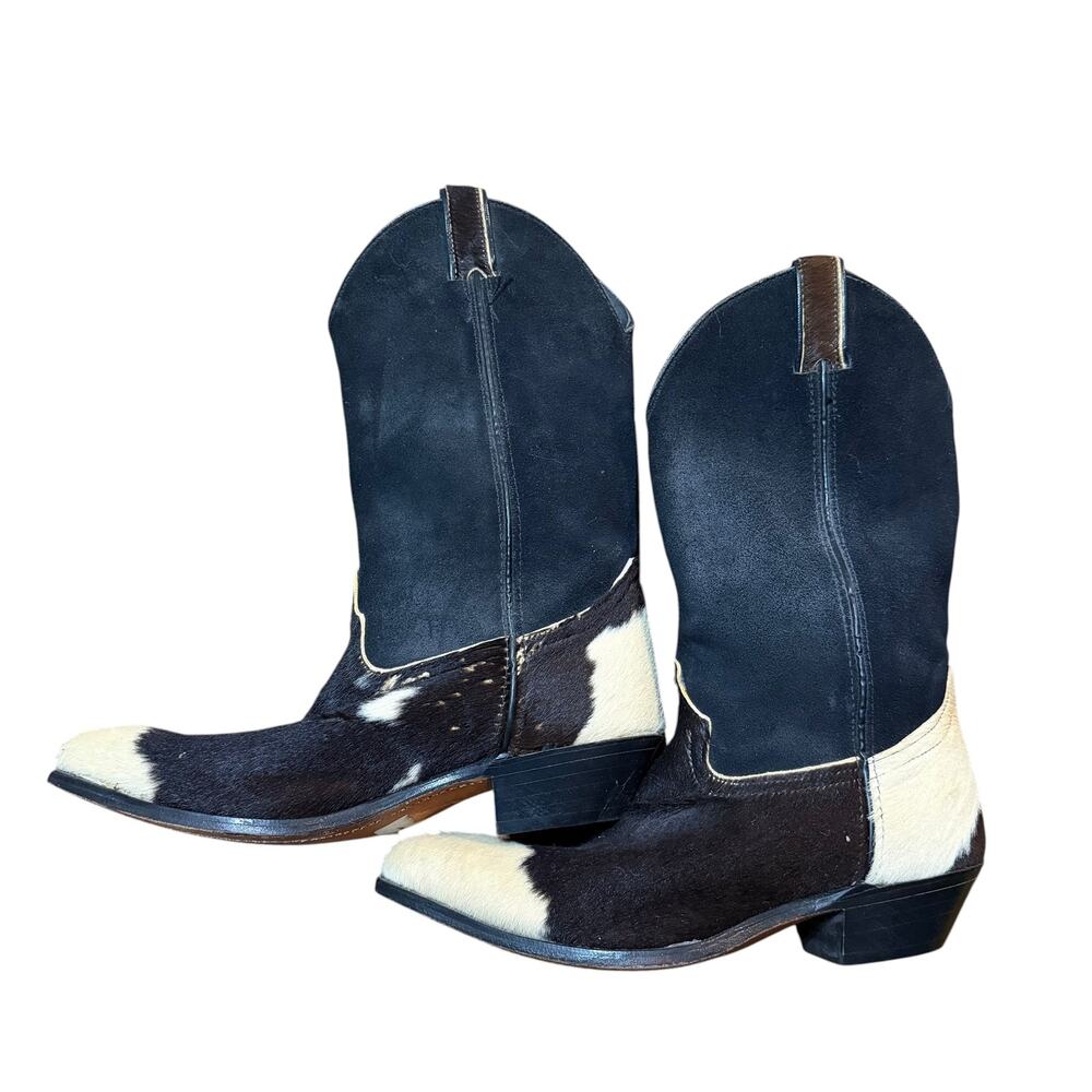 Vintage Code West Black and Cream Pony Hair Leather Boots Size 10